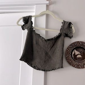 Dark green over the shoulder crop top